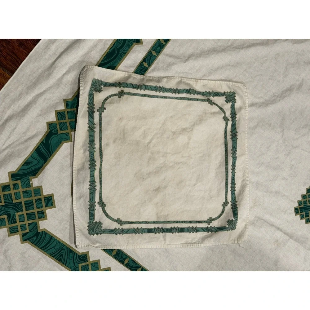 Vintage Christian Dior Tablecloth 60x96 White Green Rectangular Cotton France